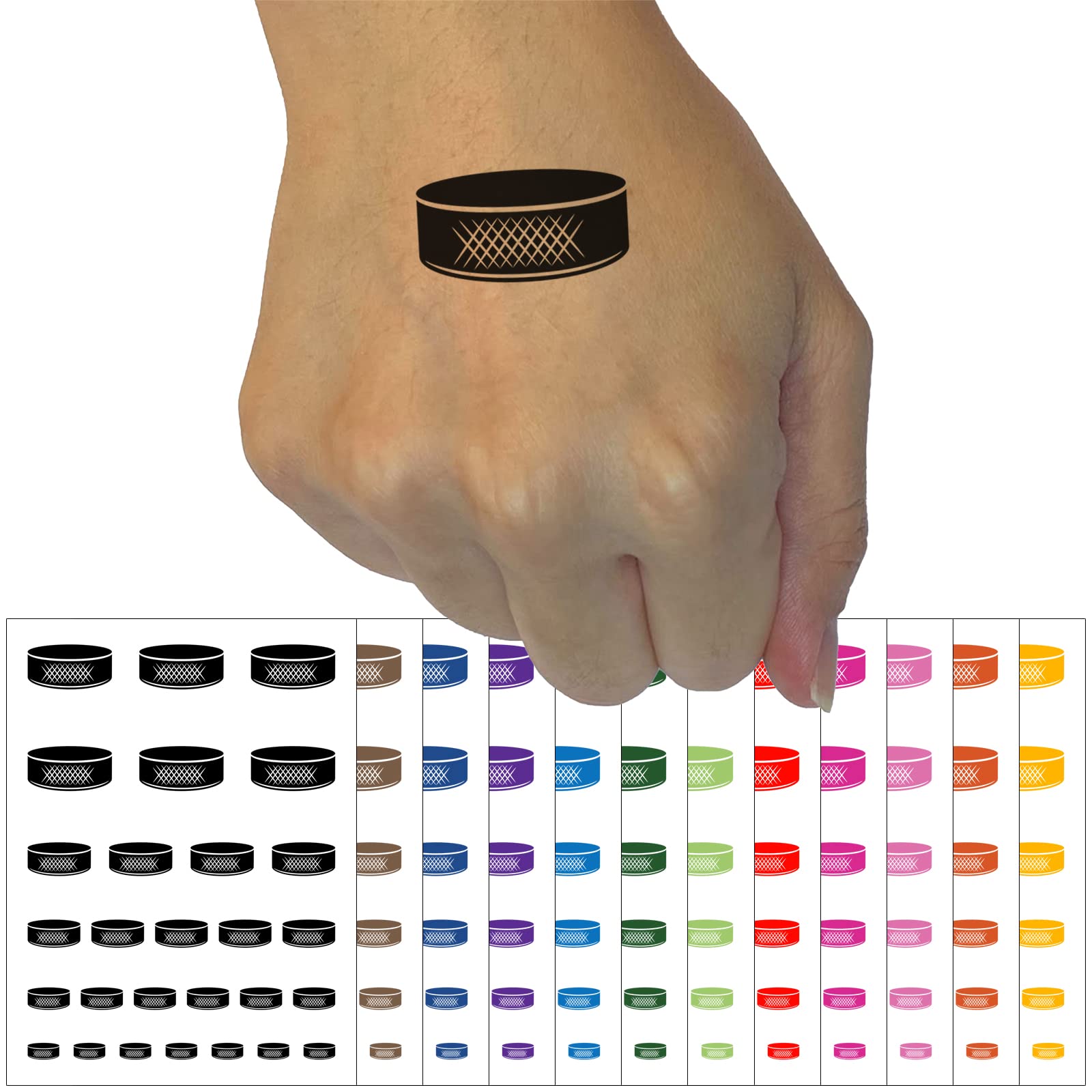 Waterproof Ice Hockey Puck Temporary Tattoos - Sporty Fake Body Art Stickers for Hockey Fans (Red, 1 Sheet) - Perfect for Game Days, Parties & Sports Events
