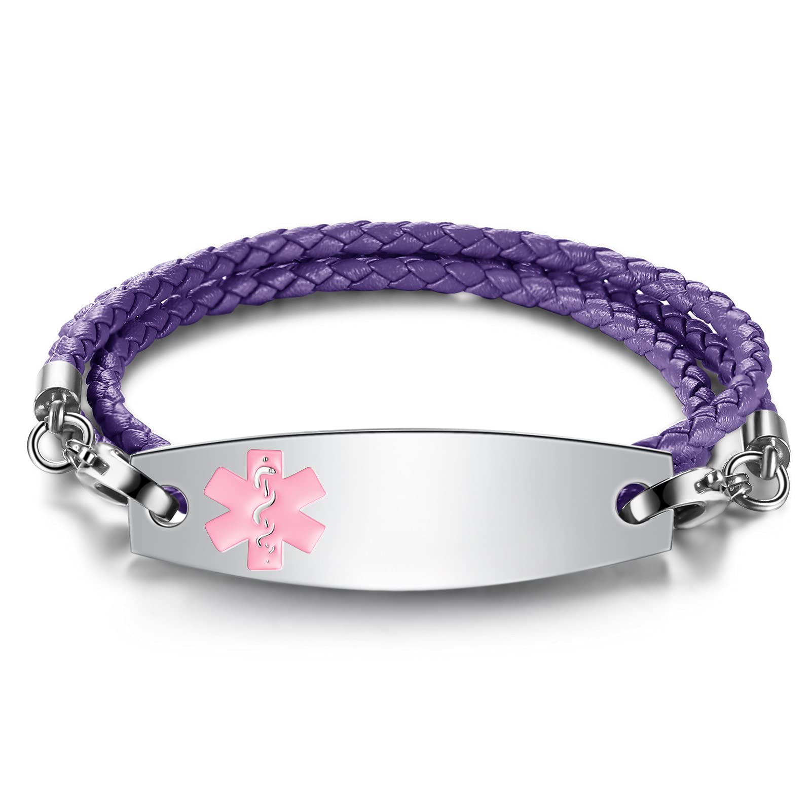 Personalized Custom Medical Alert ID Bracelets for Women - 3-Layer Braided Leather Link Bracelet with Free Engraving | Emergency Medical Information Jewelry for Allergies, Diabetes & Heart Conditions