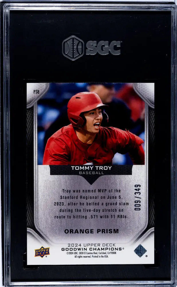 2024 Upper Deck Goodwin Champions Tommy Troy Platinum Orange Prism SGC 10/349 Baseball Card - Rare Collectible for Sports Memorabilia Enthusiasts & Trading Card Investors