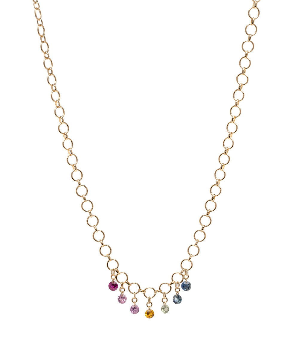 Candy Crush Dangling Rainbow Sapphire Dainty Gold Everyday Necklace for Women | Elegant Layering Jewelry Gift for Birthday, Anniversary & Valentine's Day