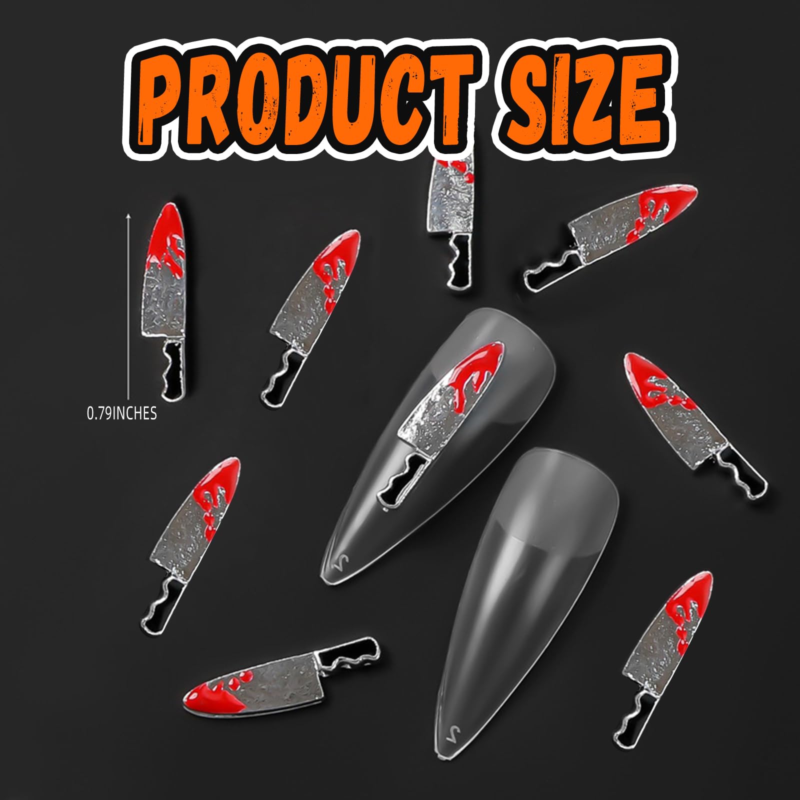 3D Silver Metallic Knife Nail Charms - 14pcs Gothic Alloy Sharp Nail Jewelry for Women & Girls | Halloween Manicure Accessories, Acrylic Nail Decor | Perfect for Goth Fashion, Costume Parties & Spooky Nail Art