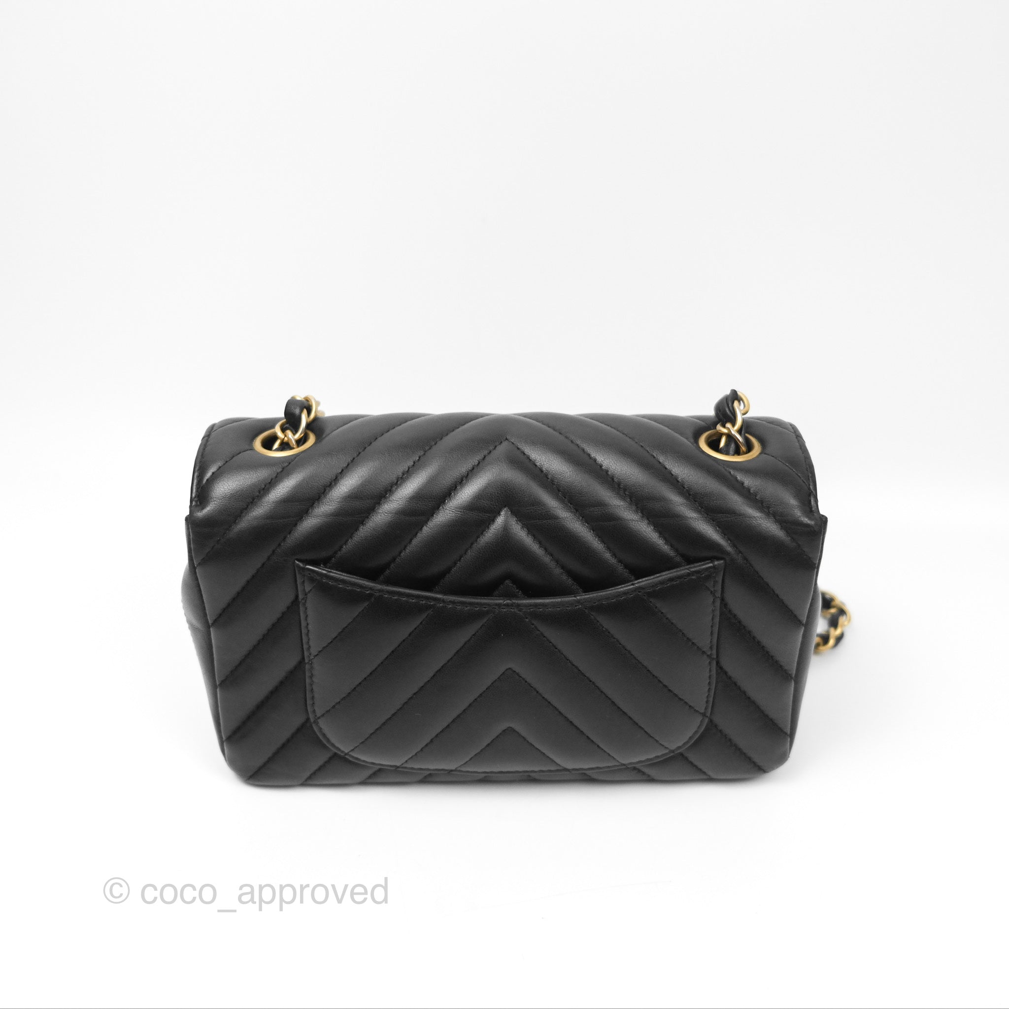 Chanel Chevron Mini Rectangular Bag - Black Lambskin Leather with Aged Gold Hardware | Luxury Crossbody Purse for Women, Perfect for Evening Events & Date Nights