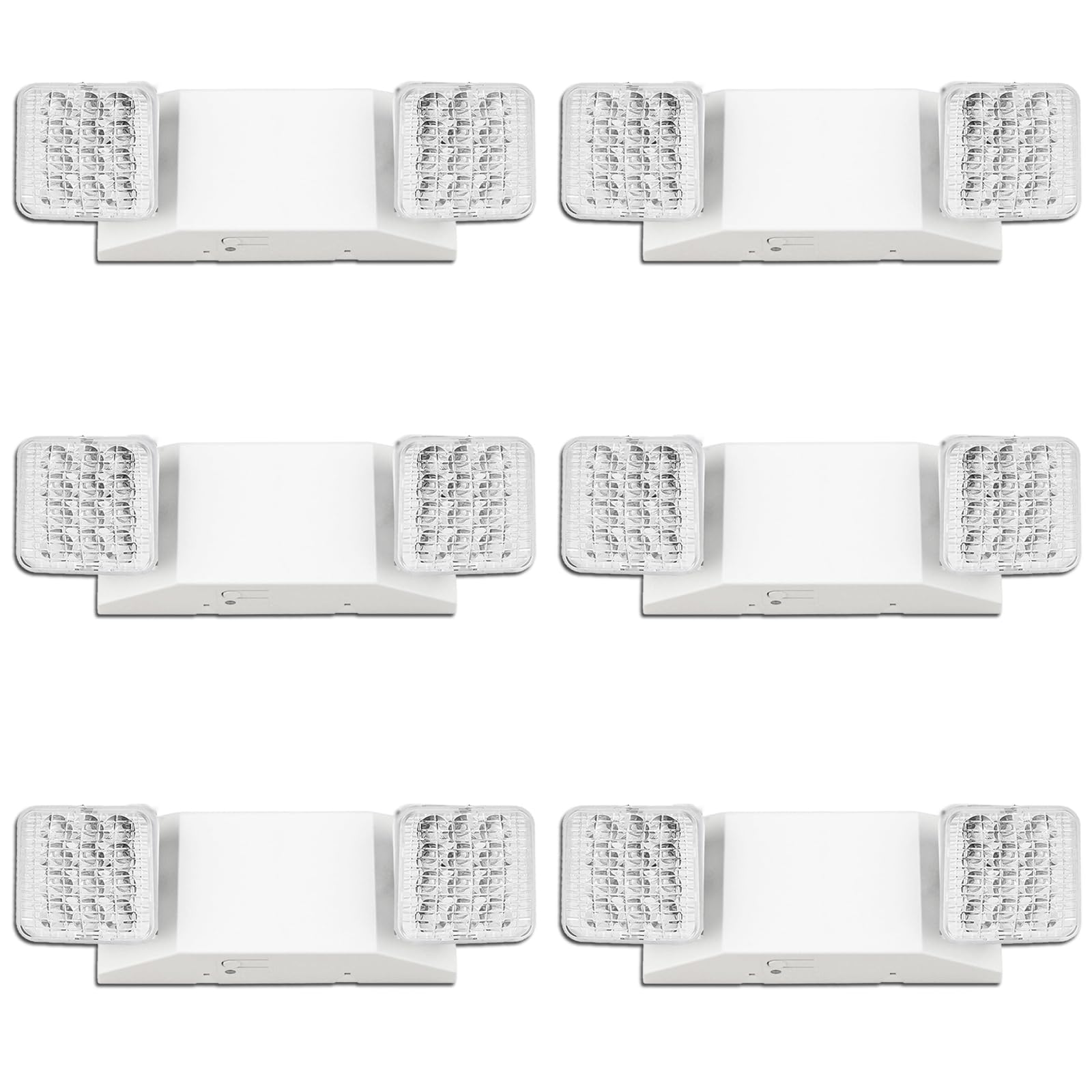 Commercial LED Emergency Lights with Battery Backup - 2 Head Indoor Fixture, AC120-277V Hardwired (6 Pack) - Perfect for Warehouses, Offices & Emergency Exits