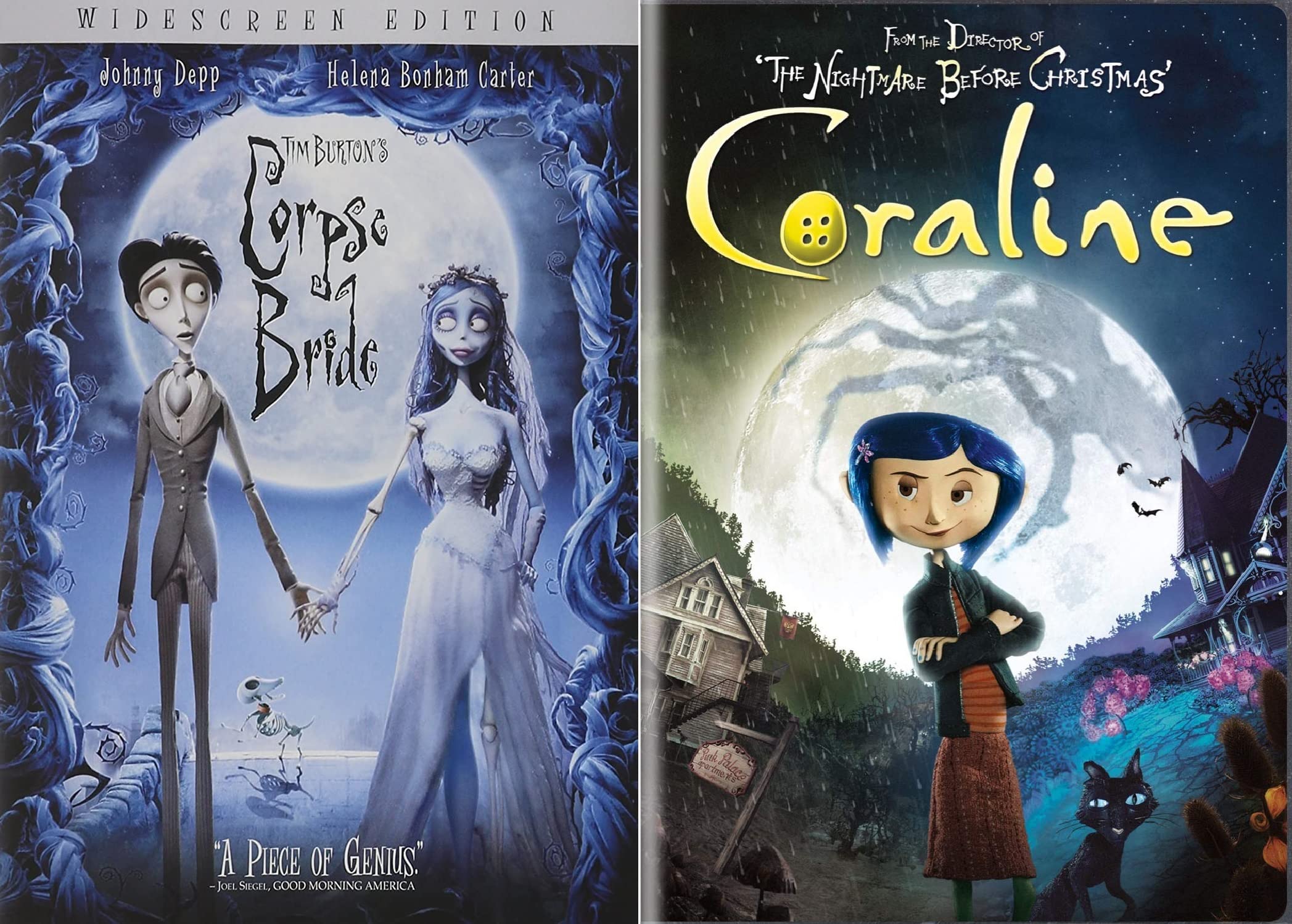 Tim Burton's Corpse Bride & Coraline Animated Movies DVD 2-Pack | Halloween Family Movie Night | Perfect for Kids & Adults | Spooky Animation Collection