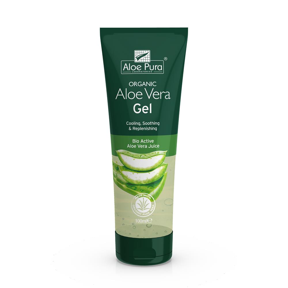 Organic Aloe Vera Gel 100ml by Aloe Pura - Pure, Natural Skin Care for Sunburn Relief, Moisturizing & After Sun Care - Perfect for Face, Body & Hair Hydration