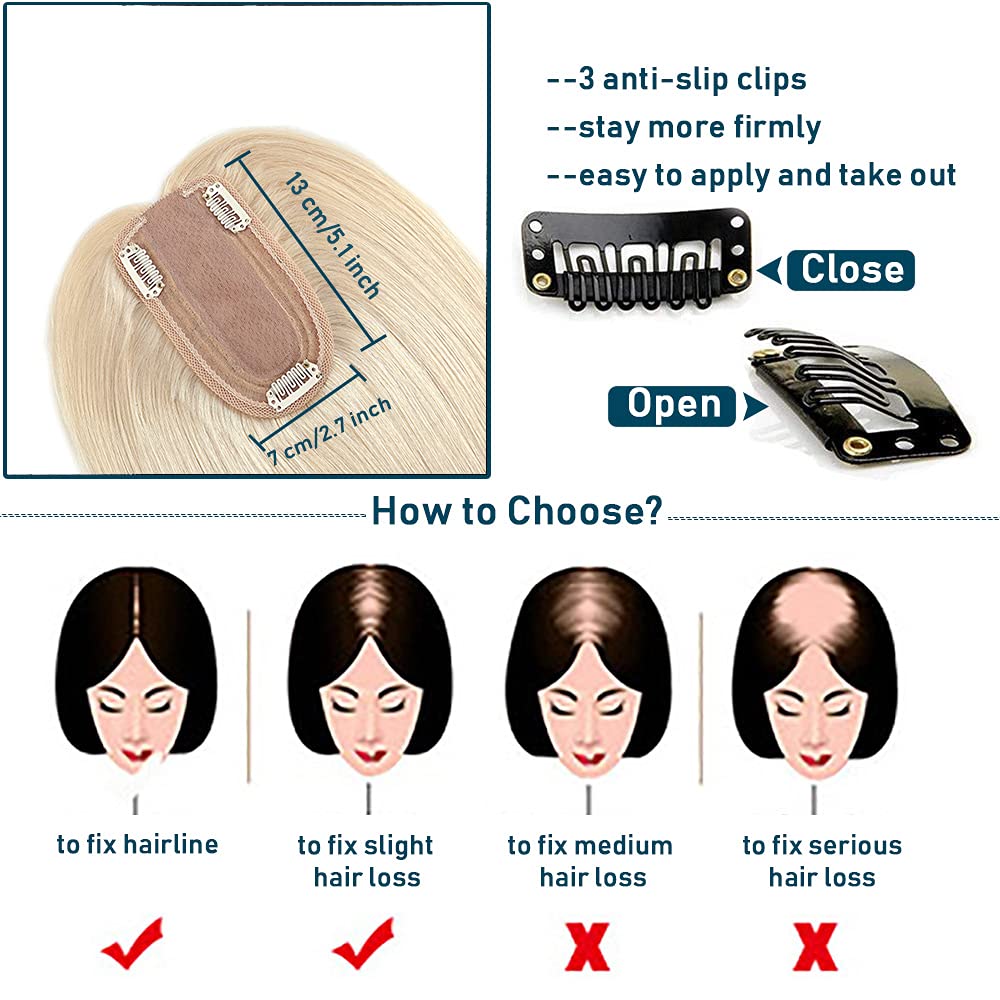 SEGO 100% Real Human Hair Toppers for Women - No Bangs Clip-in Hairpiece for Thinning Hair, 150% Density Silk Base with 3 Clips | Covers Hair Loss & Gray Hair | Perfect for Daily Wear, Special Occasions & Styling