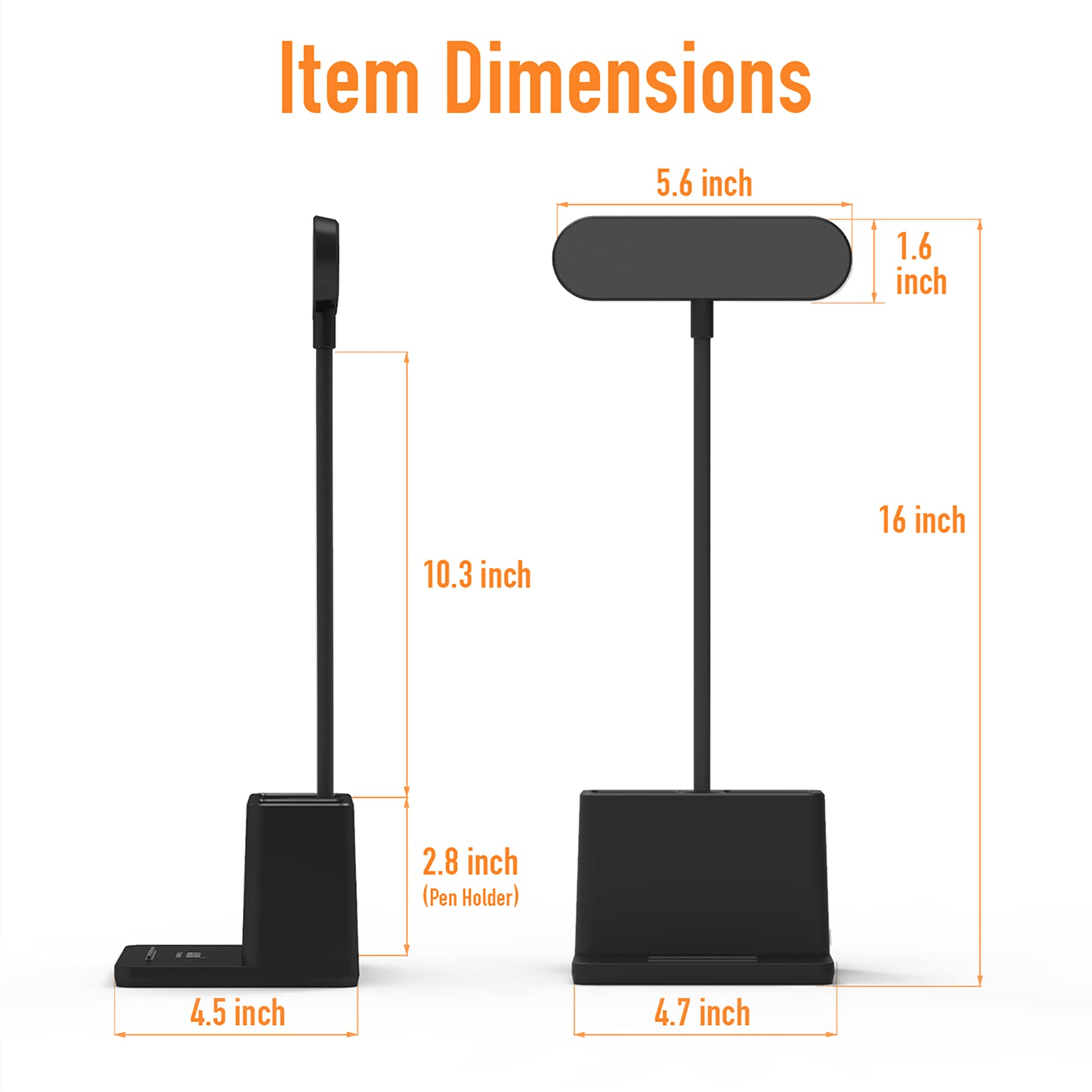 AXX Black LED Desk Lamp - Dimmable Rechargeable Battery Operated Table Light with Flexible Gooseneck, Touch Control, Pen Holder & Phone Mount | Perfect for Home Office, Bedroom, Computer Desktop Study & Reading