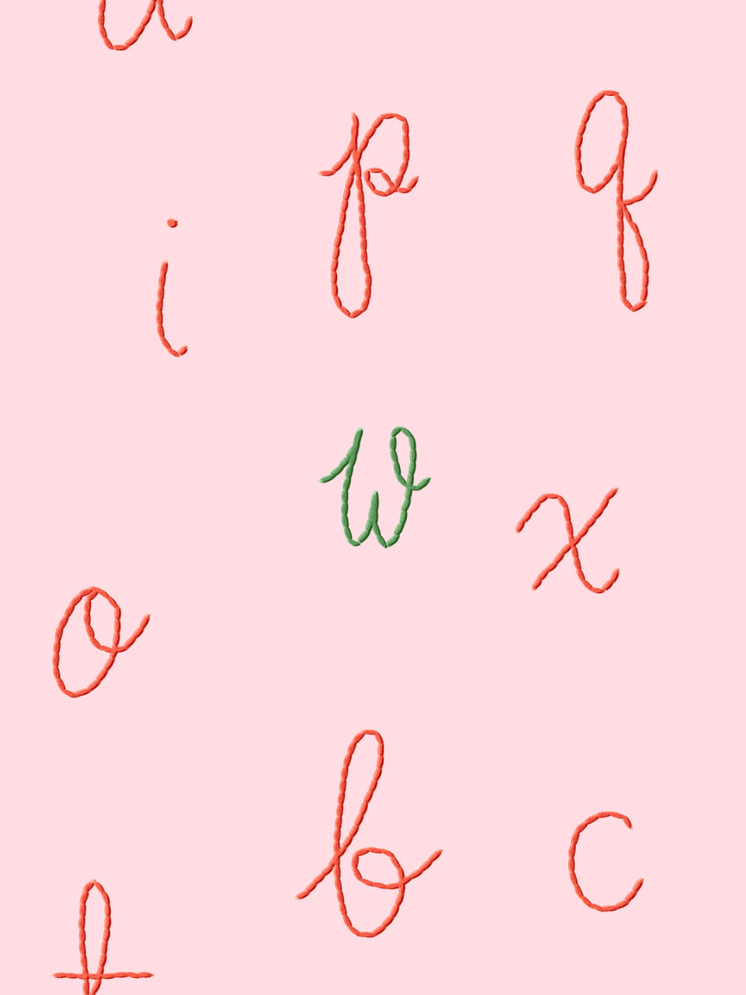 LF Alphabet Wallpaper by Lingua Franca - Pink with Green Accent Letters | Nursery Decor, Kids Room Wallpaper, Playroom Design