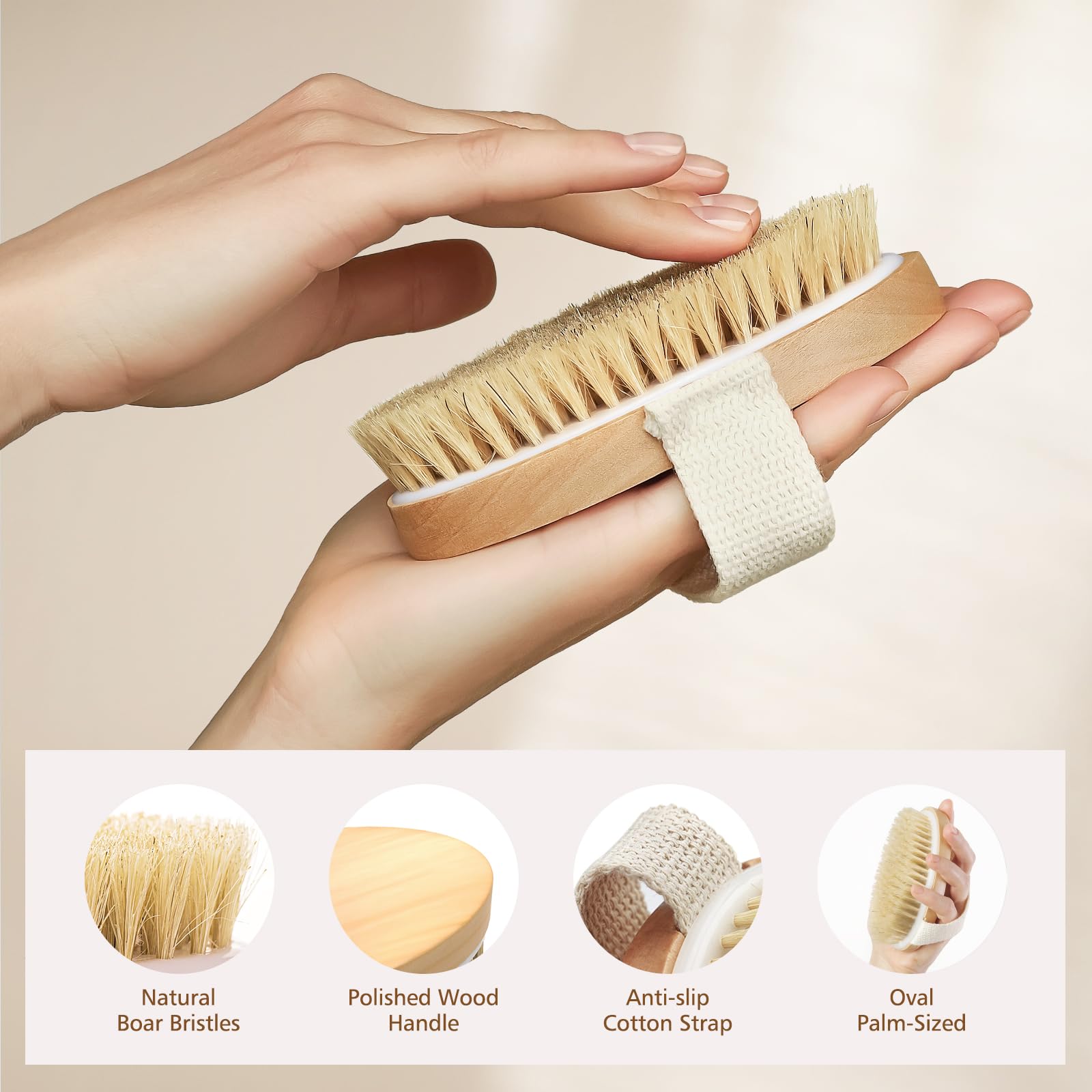 POPCHOSE Dry Brushing Body Brush - Natural Bristle Exfoliating Brush for Flawless Skin, Cellulite Reduction & Lymphatic Drainage | Improves Blood Circulation & Skin Texture | Perfect for Spa Days, Self-Care Routines & Detox Therapy