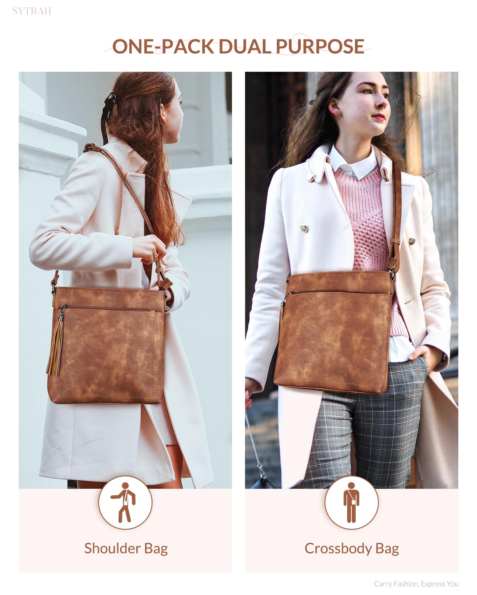 Premium Vegan Leather Crossbody Bag for Women - Adjustable Strap Lightweight Shoulder Purse with Tassel | Perfect for Work, Travel & Everyday Use