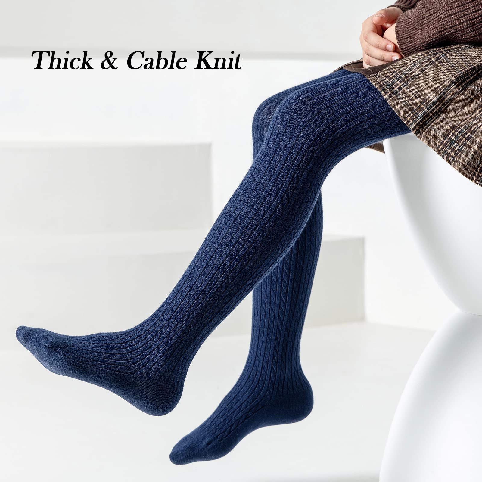 Jormatt Girls Seamless Thick Cotton Cable Knit Tights & Leggings for Toddlers (Age 2-10 Years) - Warm Winter Stockings for School, Playtime & Outdoor Activities