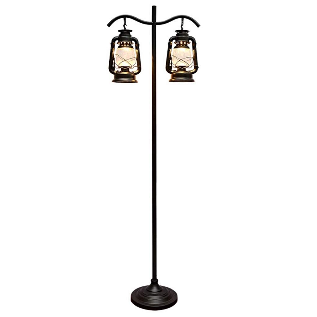 **Vintage Double Head Floor Lamp - Adjustable Standing Light for Living Room, Bedroom, Balcony & Cafe - Industrial Kerosene Style Tall Lamp (Button Color) - Perfect for Reading, Relaxing & Ambient Lighting**