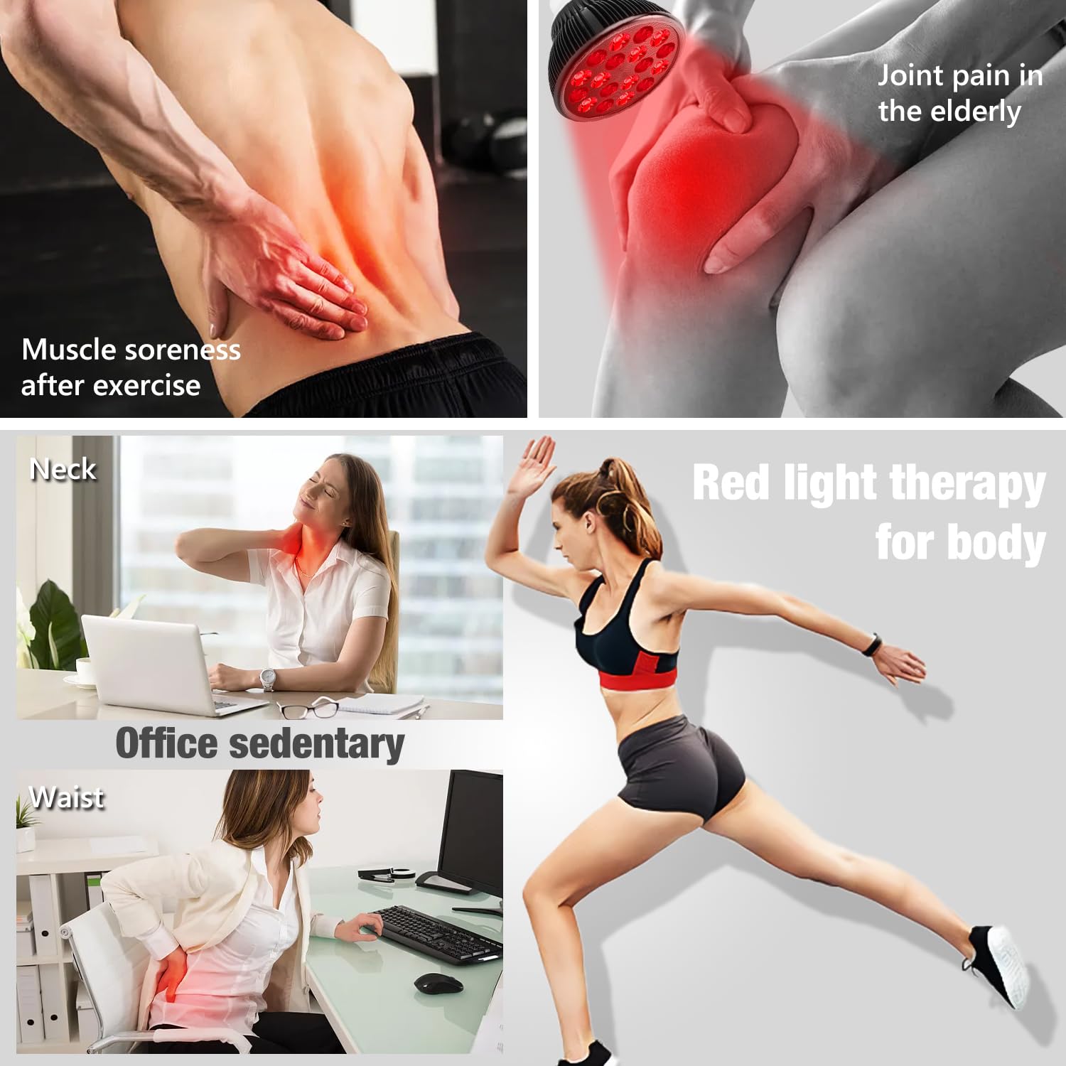 Red Light Therapy Lamp for Body and Face - 660nm Red & 850nm Near Infrared Light Combo - 36W LED Therapy Device with Adjustable Stand (15-61in) - Perfect for Pain Relief, Skin Rejuvenation & Muscle Recovery at Home