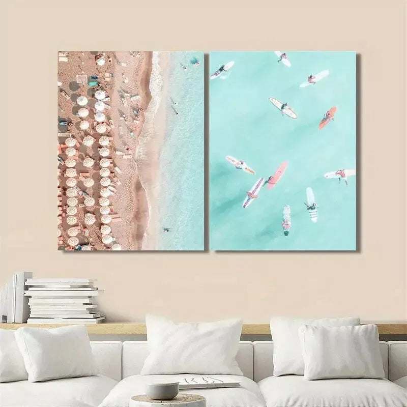 2-Pack Surfing Paradise Framed Canvas Wall Art 50x75cm - High Quality Print, 100% Australian Made, Ready to Hang - Perfect for Beach House Decor & Coastal Living Room