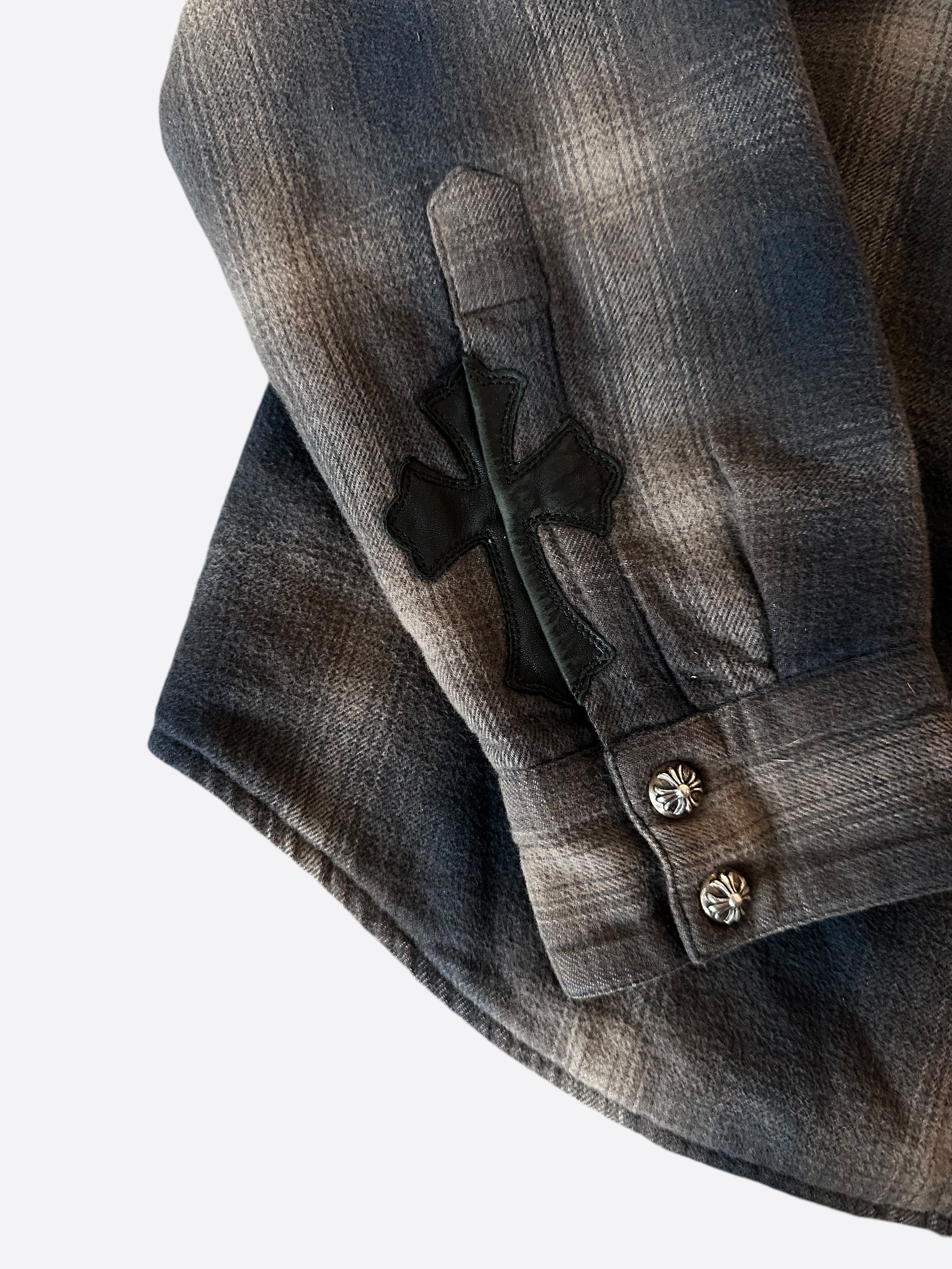 Chrome Hearts Navy Plaid Padded Flannel Jacket for Men - Stylish Winter Coat with Warm Fleece Lining | Perfect for Outdoor Activities, Casual Wear & Street Fashion