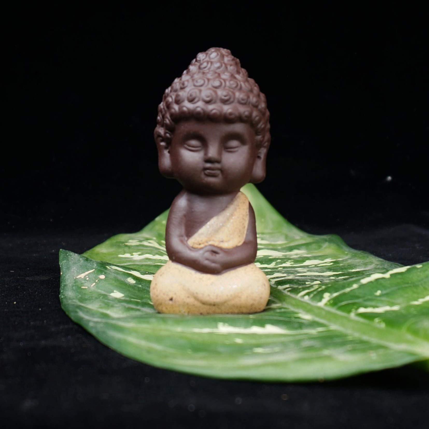 KKONION Ceramic Small Buddha Statue - Lovely Cute Monk Figurine, Tathagata Yoga Mandala Tea Pet, Purple Clay Home Decor for Meditation, Office Desk & Zen Garden