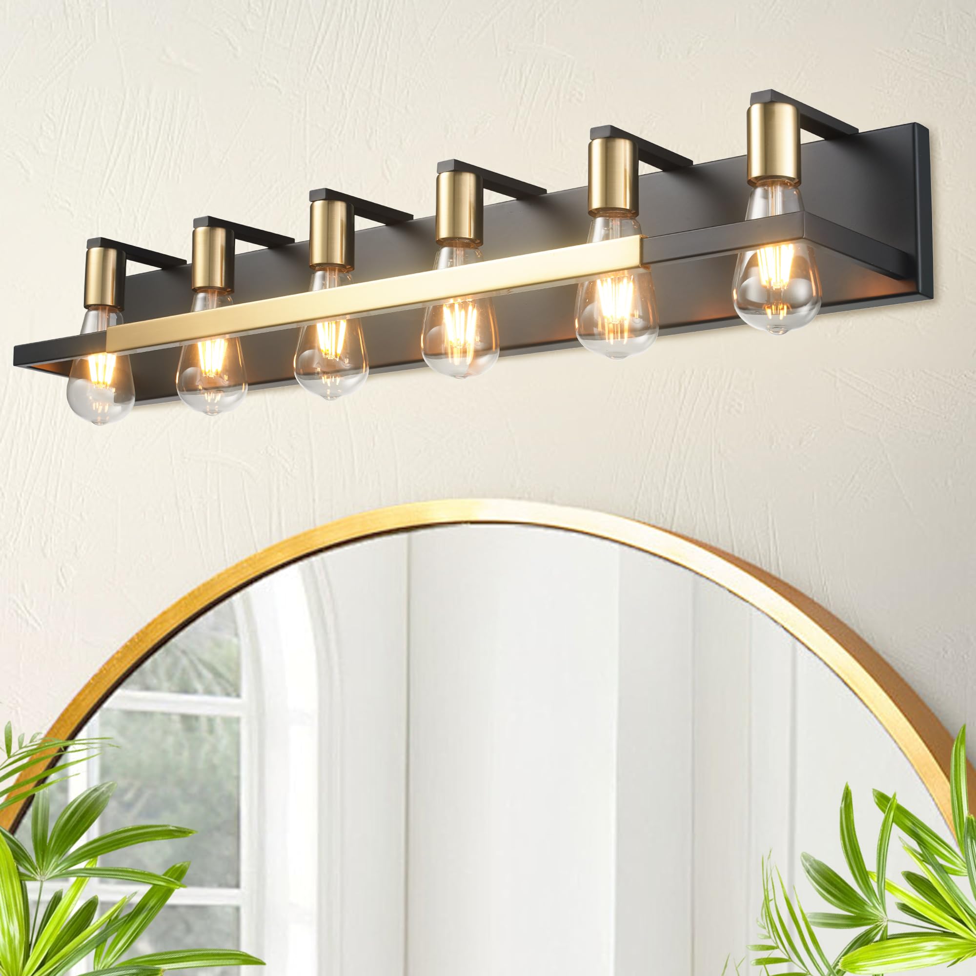 Hamilyeah 36 Inch 6-Light Bathroom Vanity Light Fixture - Black and Gold Wall Sconce with 6 Bulbs, Over Mirror Lighting for Bathroom, Living Room, Bedroom & Dressing Area | Modern Home Decor Lighting Solution
