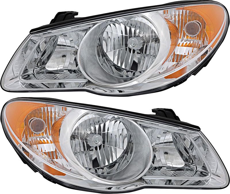 2007-2009 Hyundai Elantra Replacement Headlight Assembly Set - Halogen Headlights for Driver & Passenger Side - Perfect for Night Driving & Foggy Conditions
