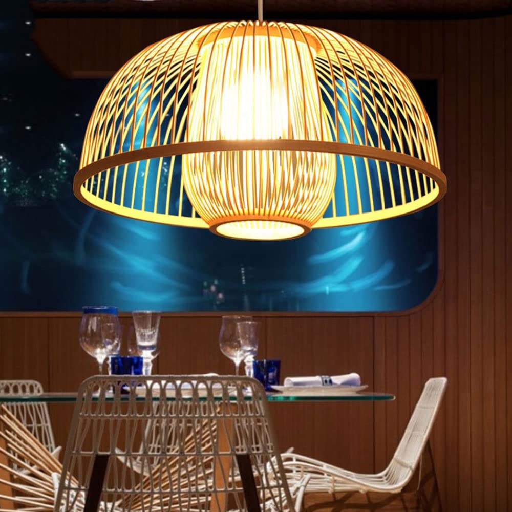 Handwoven Bamboo Chandelier - Natural Rattan Pendant Light with Wicker Shade, Japanese-Inspired Birdcage Design for Ceiling Lighting | Perfect for Restaurants, Cafés, and Boho Home Decor