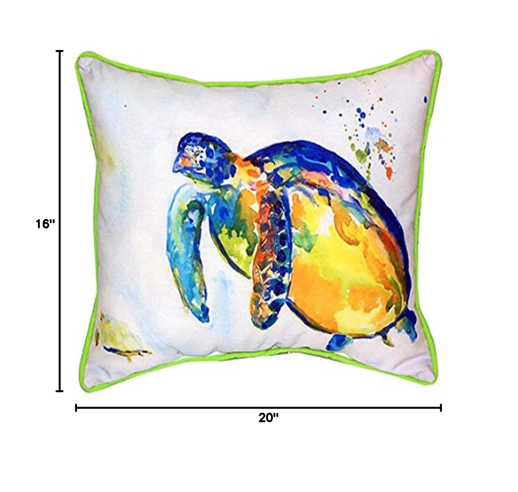 Betsy Drake Blue Sea Turtle II Indoor/Outdoor Decorative Throw Pillow 16x20 Inches - Perfect for Sofa, Bed, Patio & Beach Decor