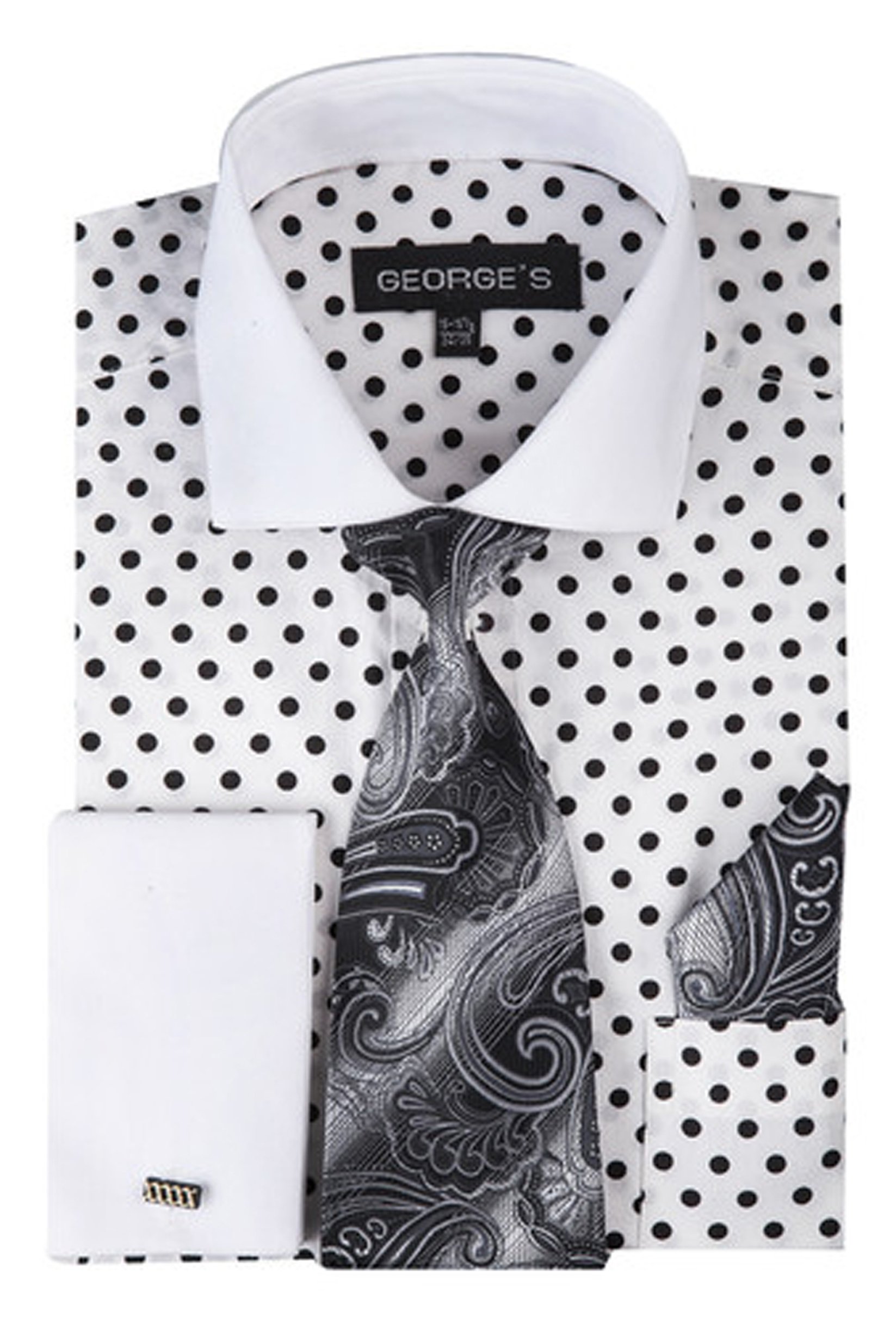 George's Men's 100% Cotton Polka Dot Dress Shirt - Formal & Casual Button Down Shirt for Office, Wedding & Business Events