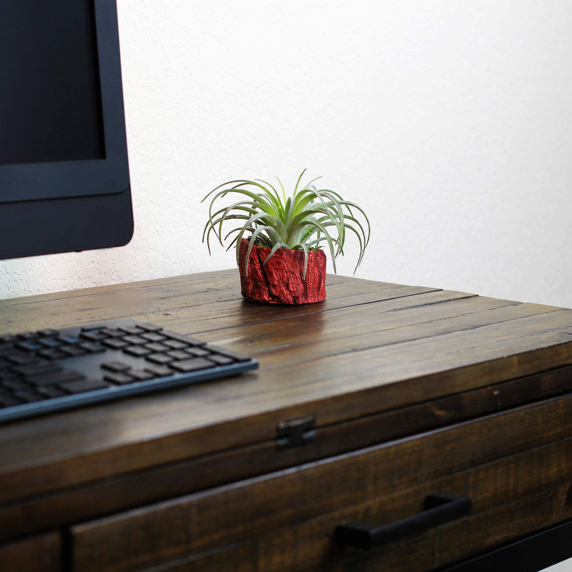 Handmade Ceramic Wood Planter Pot - Unique Log Design Indoor Flower Pot for Succulents, Small Plants & Home Decor | Perfect for Living Room, Office Desk & Garden Decor (Redwood Stump Style)