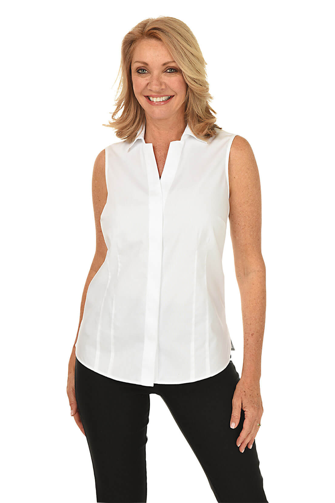 Wrinkle-Free Stretch Sleeveless Blouse for Women - Comfortable Office Wear & Summer Casual Outfit