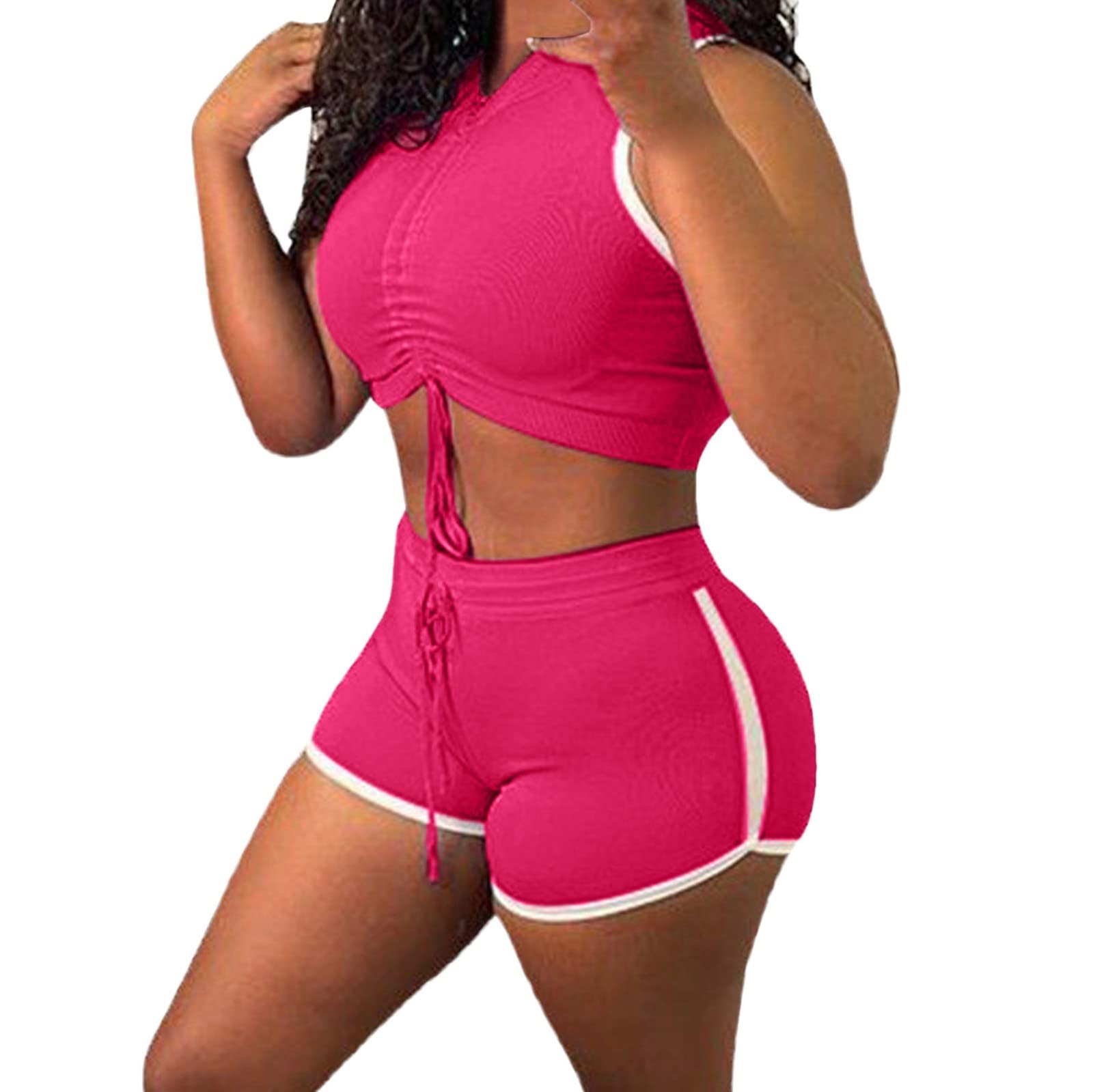 Women's 2-Piece Workout Outfits - Sleeveless Crop Top & High-Waist Shorts Set for Gym, Yoga, Running & Fitness | Breathable Activewear (Hot Pink, Small) | Perfect for Home Workouts & Summer Sports