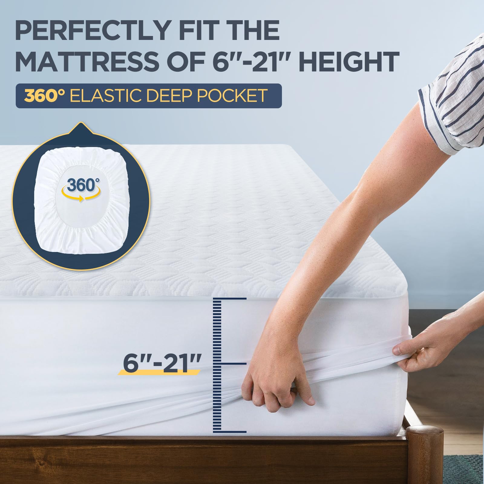Premium Waterproof Queen Mattress Protector - Silver-Infused Bamboo Rayon, Hypoallergenic & Odor-Free - Deep Pocket Fits 6