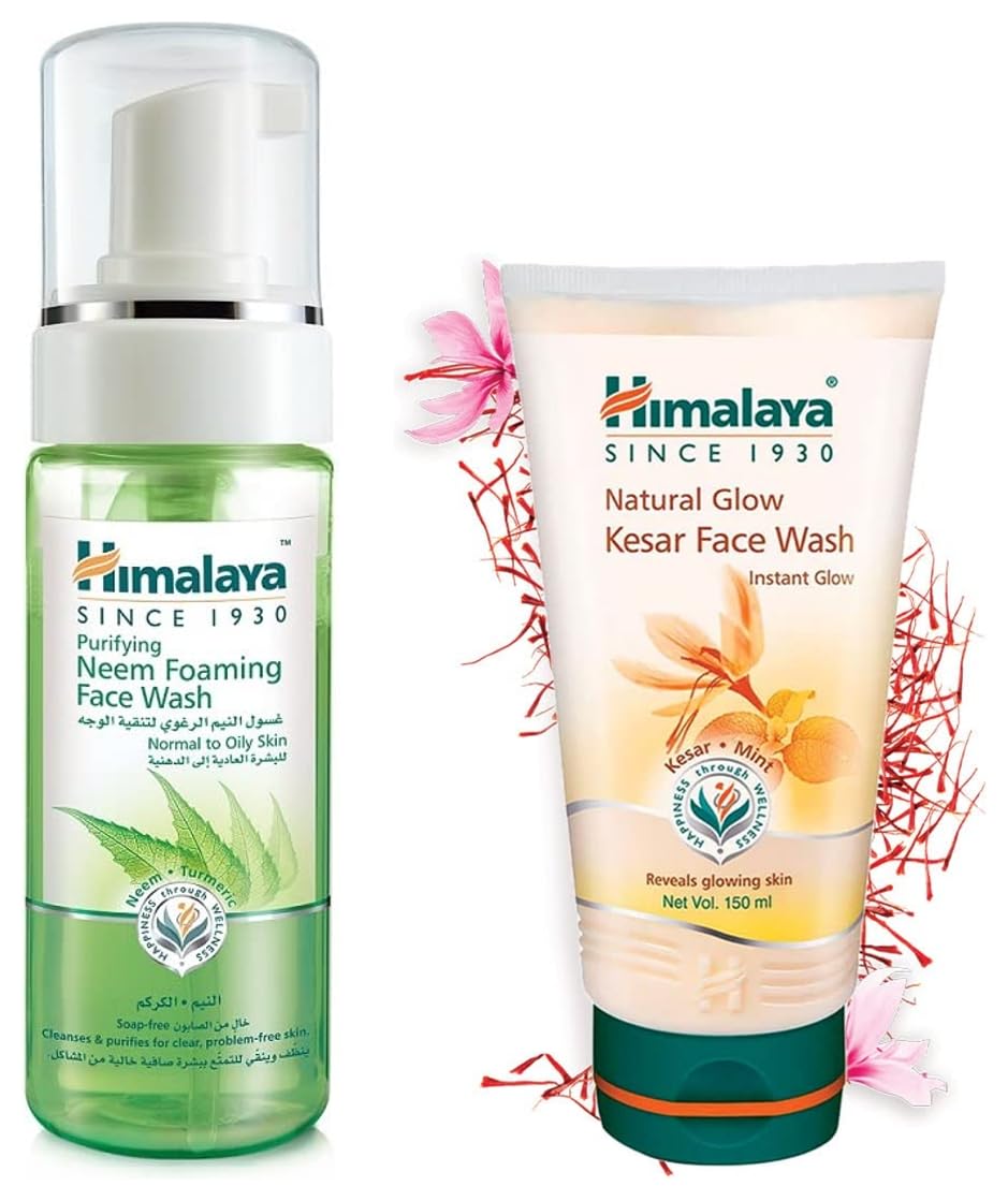 Himalaya Herbals Purifying Neem Foaming Face Wash & Fairness Kesar Face Wash Combo - 150ml Each | Deep Cleansing for Acne & Brightening Skin | Perfect for Daily Skincare Routine & Travel