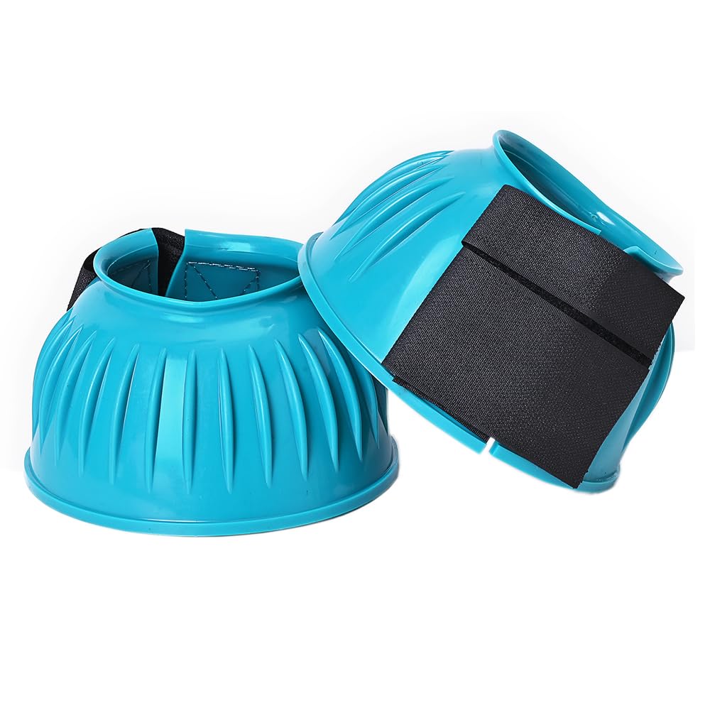 HILASON PVC Ribbed Double Hook and Loop Bell Boots for Horses - Turquoise - Durable & Secure Protection for Riding, Training, and Turnout