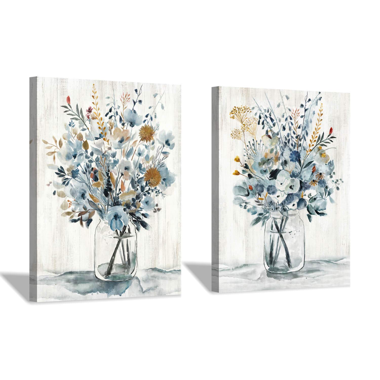 Abstract Floral Canvas Wall Art - Blossom Bouquet in Glass Bottle Painting, 12x16 Inch 2-Panel Set for Dining Room Decor | Modern Botanical Print for Home & Office Wall Decor