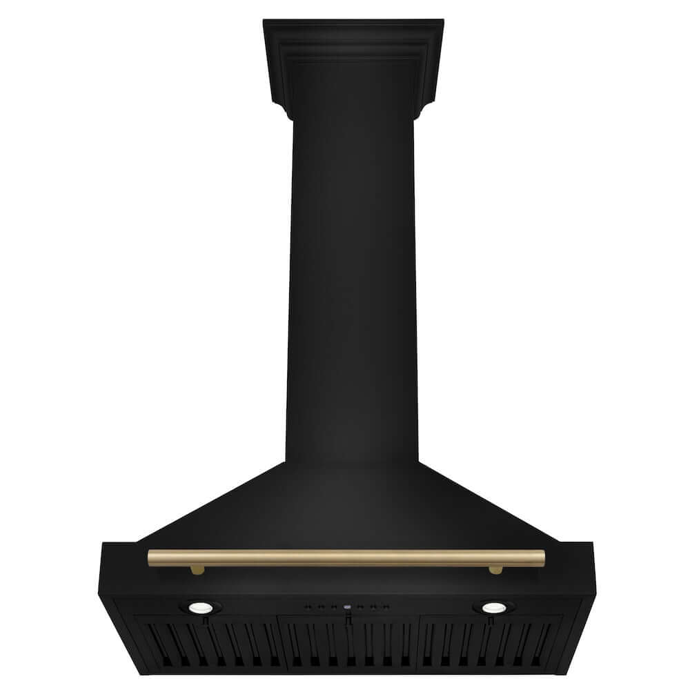 ZLINE Autograph Edition 30-inch Black Stainless Steel Wall Mount Range Hood with Accent Handle (BSKB4Z 30) - Powerful Kitchen Ventilation for Modern Homes