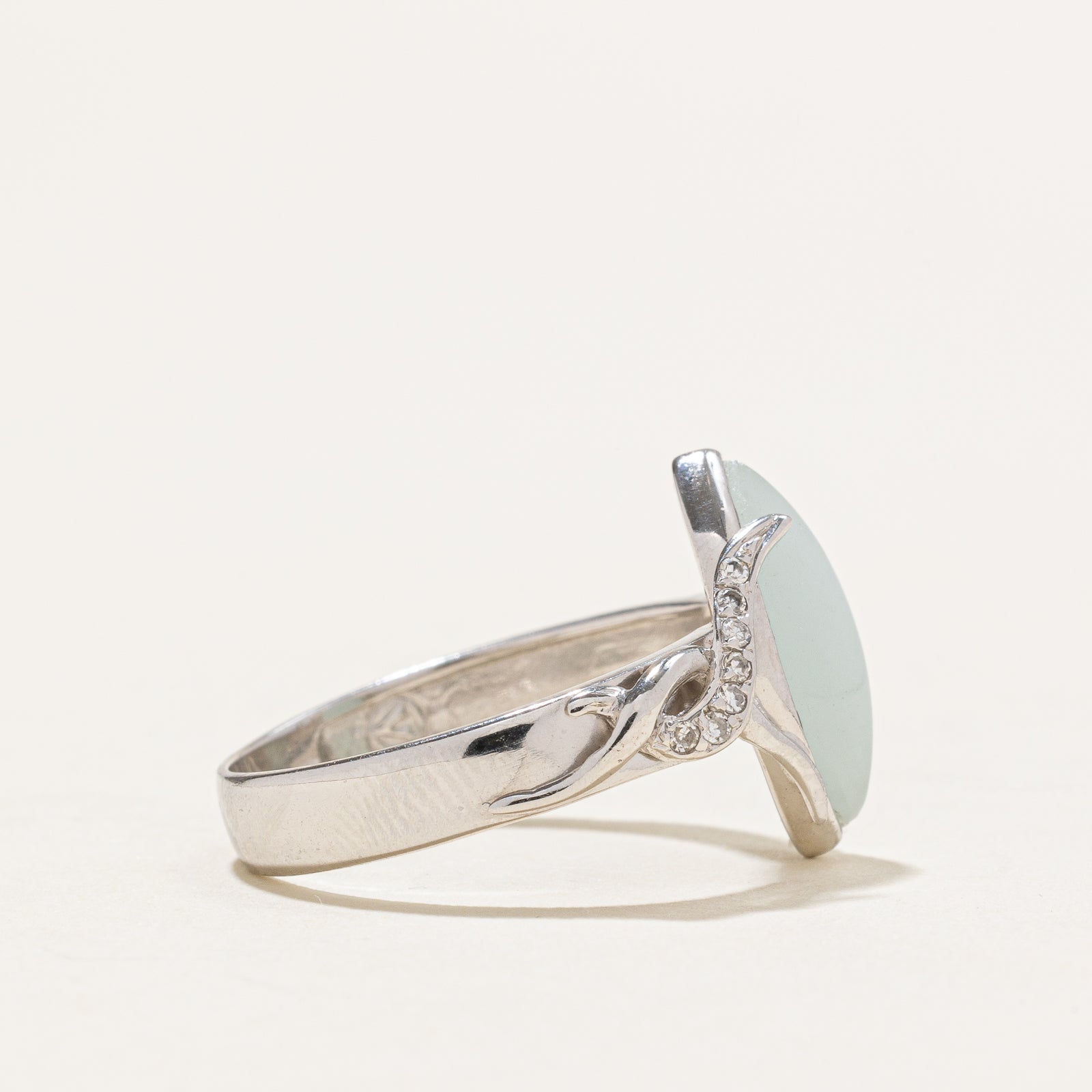 18K Gold Marquise Cabochon Chalcedony & Diamond Ring - 0.02ctw Diamonds, 3.00ct Chalcedony - Size 6.75 - Elegant Wedding, Anniversary & Special Occasion Jewelry Gift