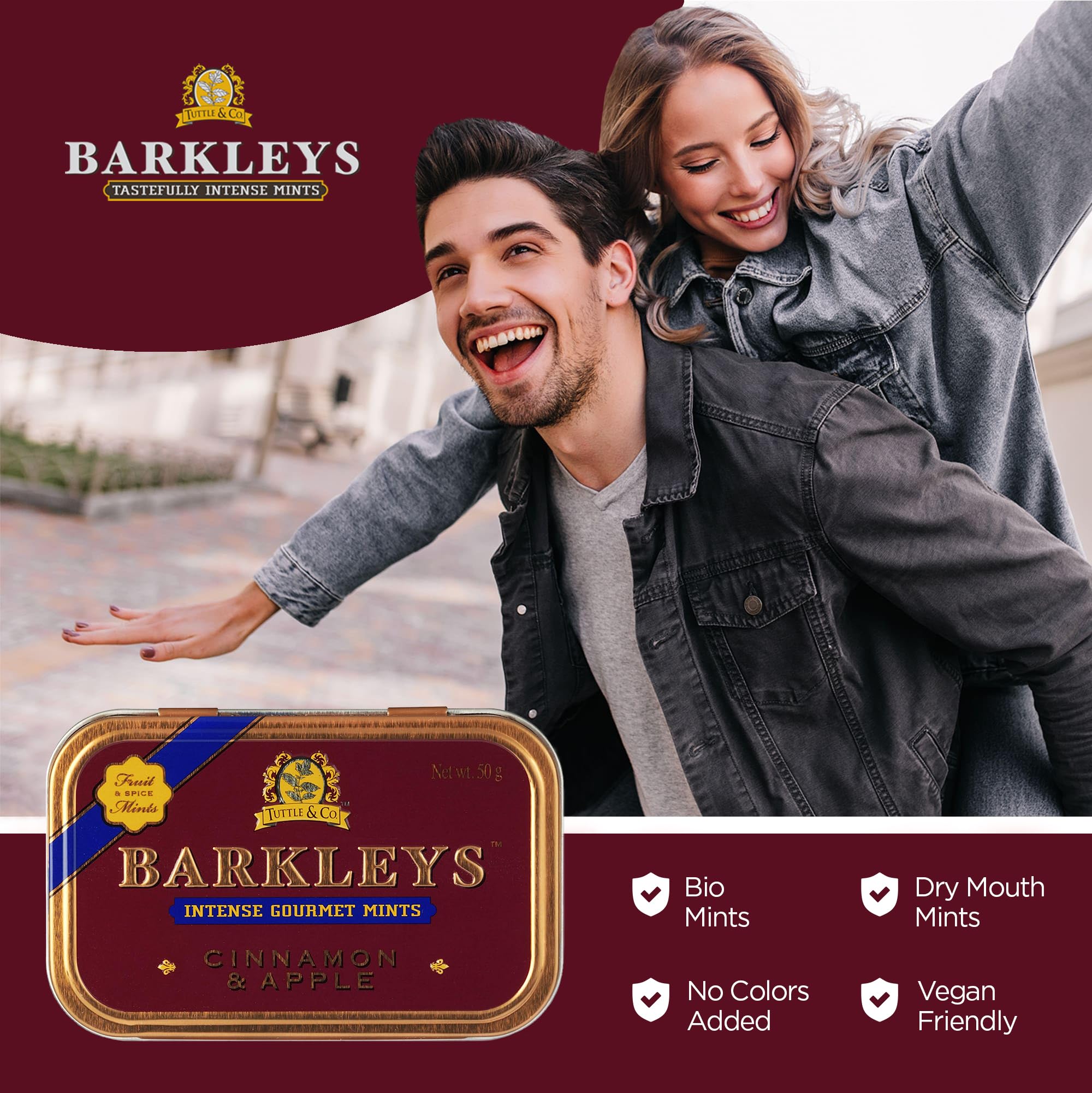 Barkleys Gourmet Cinnamon & Apple Mints - 6 Pack (6 x 50g) | Fresh Breath Mints for Office, Travel & After Meals
