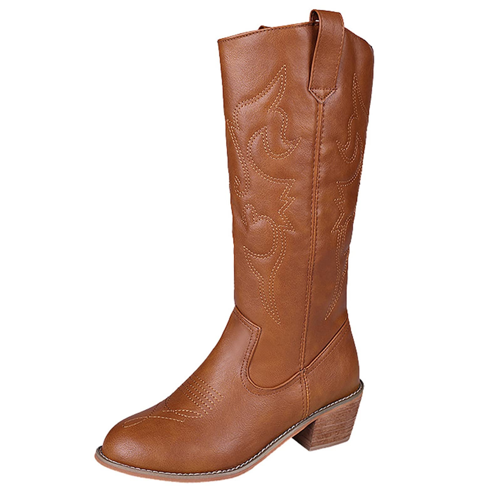 Gaoxin Women's Round Toe Slip-On Knee High Boots with Mid Heel - Genuine Leather Comfortable Booties for Casual Wear, Office & Winter Outfits