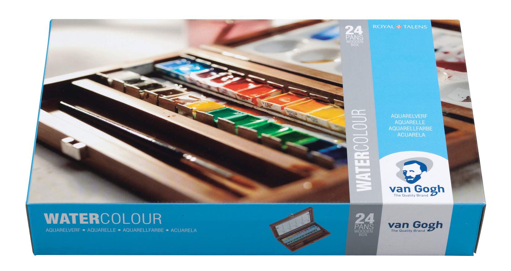 Van Gogh Watercolor Paint Set - 24 Half Pans in Wooden Box with 3 Artist Accessories | Premium Watercolor Kit for Professional & Beginner Artists - Perfect for Studio, Travel & Outdoor Painting