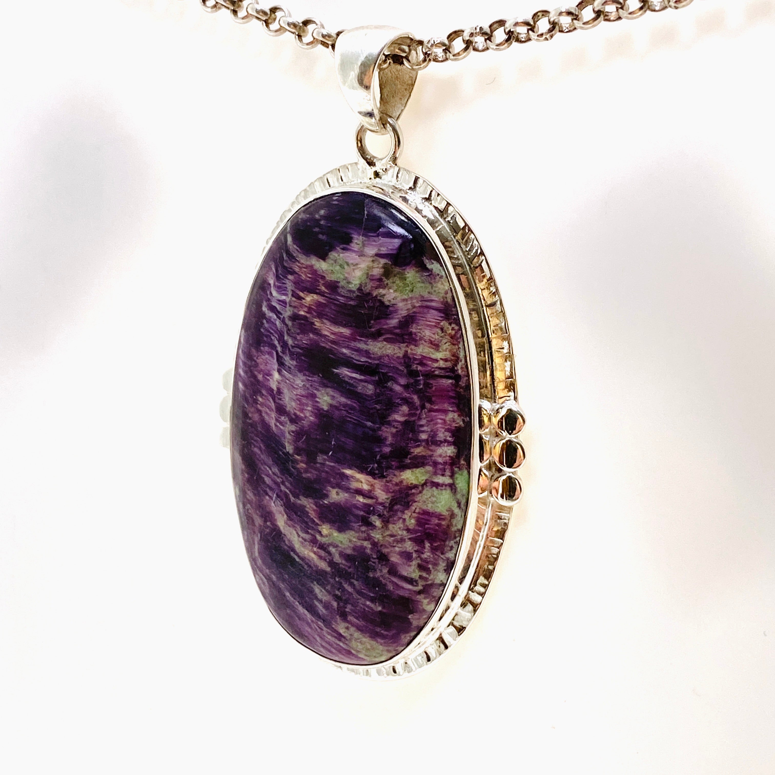 Kammererite Oval Cabochon Pendant in Sterling Silver Setting - KPGJ4748 | Handmade Gemstone Jewelry for Women, Gift for Her, Birthday & Anniversary Present