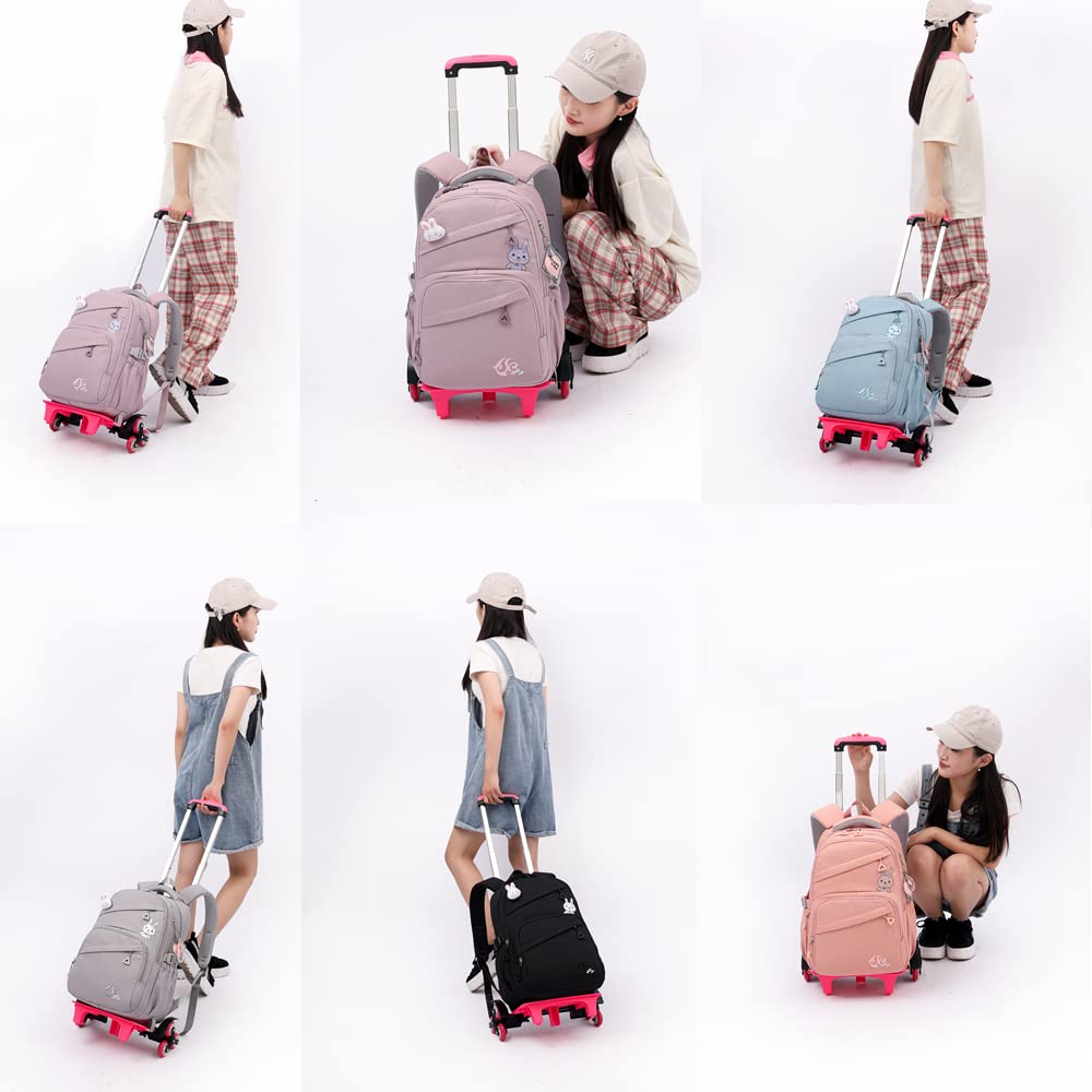 Rolling Backpack for Girls - Wheeled School Book Bag with Extendable Handle for Elementary & Middle School Students, Durable Travel Luggage for Kids - Perfect for School, Commuting, and Family Trips