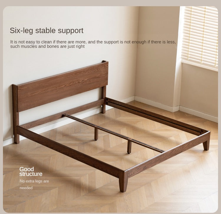 Solid Oak Wood Modern Bed Frame with LED Night Lights in Walnut Finish - Perfect for Bedroom Decor and Cozy Nighttime Ambiance