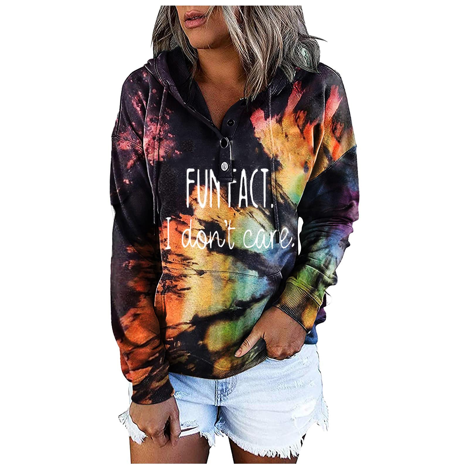 Women's Crop Top Hoodies - Button Print Long Sleeve Pullover Sweatshirt with Hood for Casual Wear | Gym, Streetwear, Lounge & Everyday Outfits