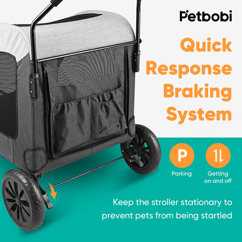 Petbobi Large Dog Stroller - Heavy Duty 120lbs Capacity, Breathable & Waterproof Oxford Fabric, Detachable Storage Bag, Foldable Design with 4 Rubber Wheels - Ideal for Medium to Large Dogs, Perfect for Outdoor Walks, Vet Visits, and Travel (Grey)