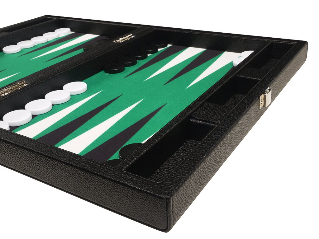 13-Inch Premium Backgammon Set - Compact Travel Size with Black Board & Green Playing Surface - Classic Black and White Points - Perfect for Travel, Parties & Family Game Nights