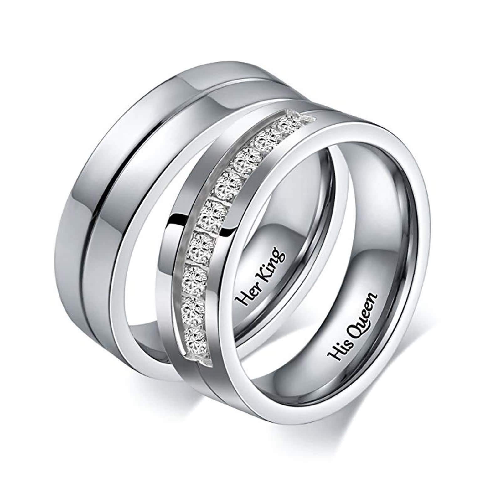 Banemi Matching Couple Rings for Him and Her - Stainless Steel Engraved 