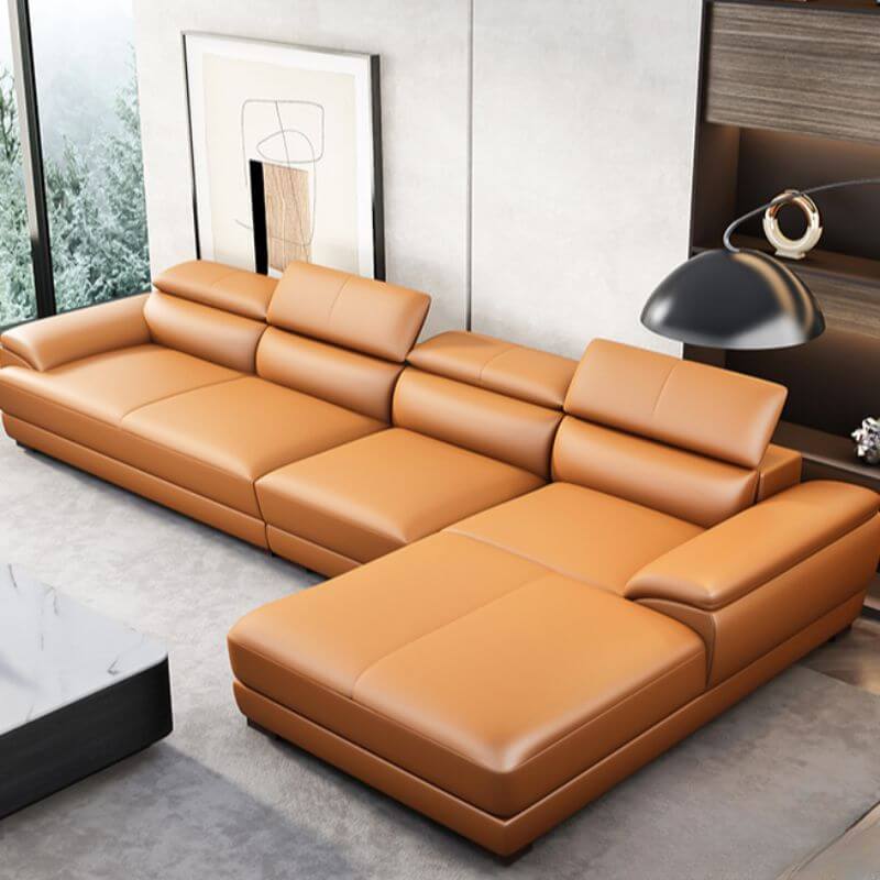 L-Shaped & Straight Cocoa Sofa Chaise with Right & Horizontal Orientation - Perfect for Living Room, Lounge & Home Theater Comfort