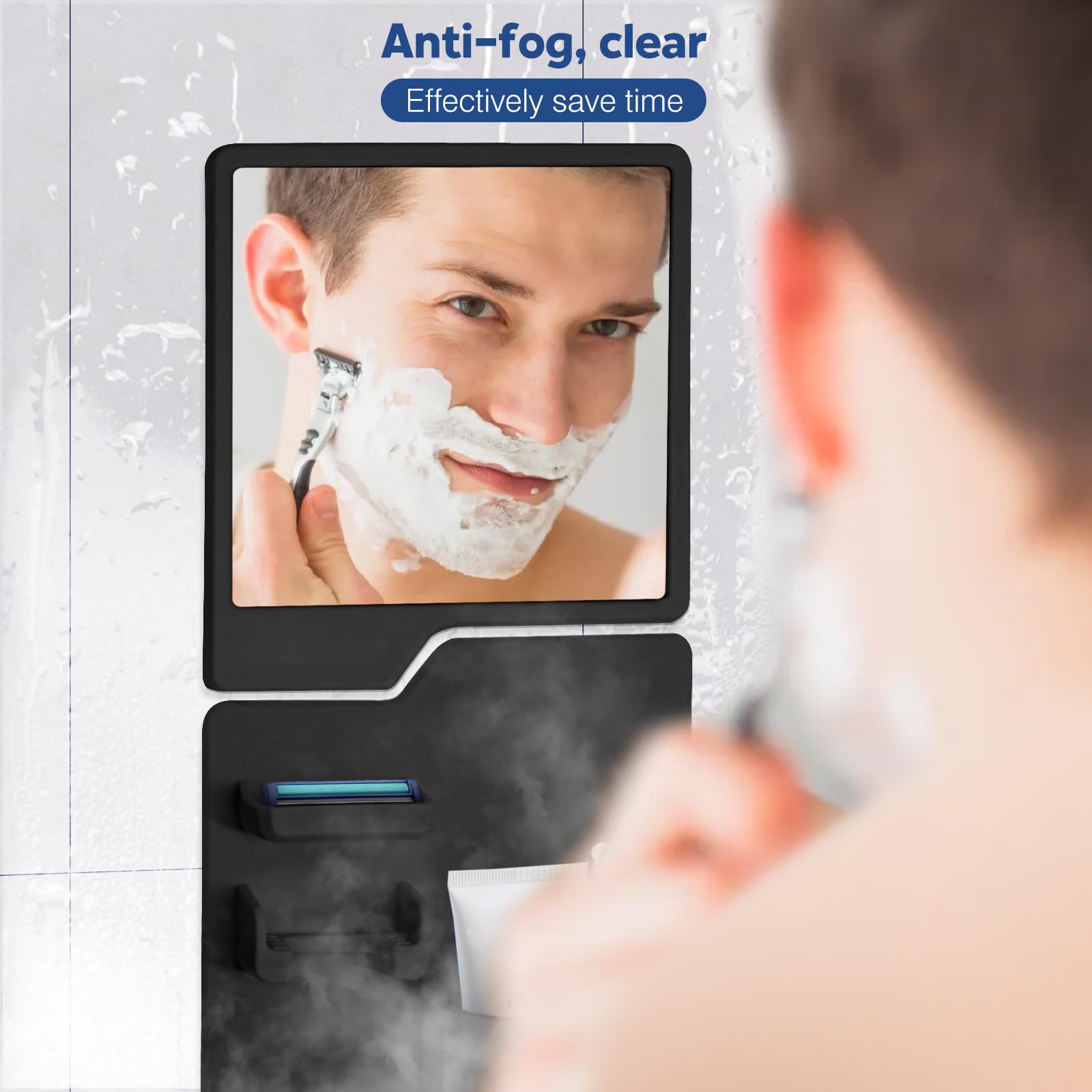 Fogless Shower Mirror for Shaving with Toothbrush & Razor Holder - Upgraded Silicone Grip Technology, Anti-Fog Acrylic Mirror with Strong Suction Cups - Perfect for Bathroom, Travel & Gym Use