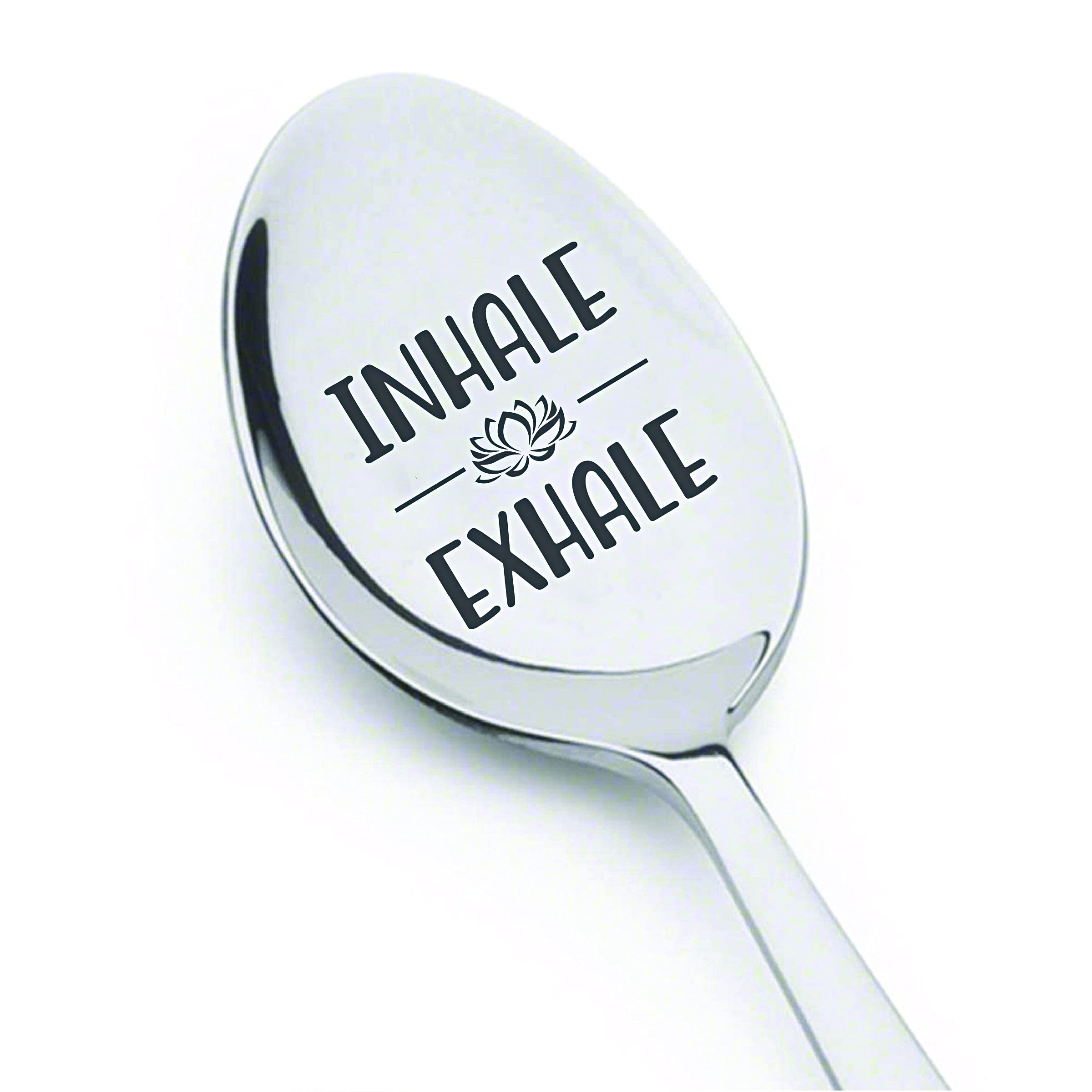 Inhale Exhale Engraved Spoon - 7 Inch Stainless Steel Yoga Gift for Men & Women | Inspirational Meditation Gift for Coworkers, Yoga Lovers, Christmas (Dad, Mom) | Perfect for Mindful Eating, Yoga Retreats & Daily Affirmations