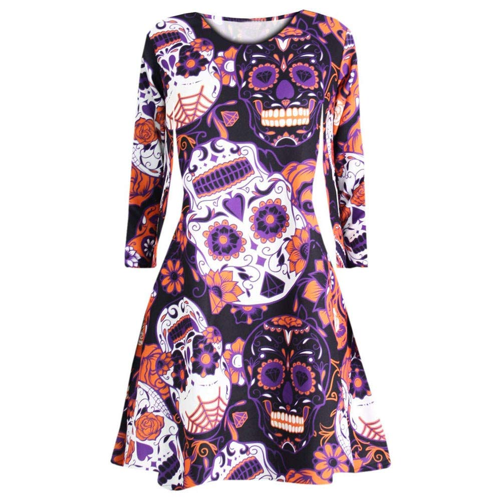 Halloween Dress for Women - Pumpkin Print Swing Dress for Party & Prom