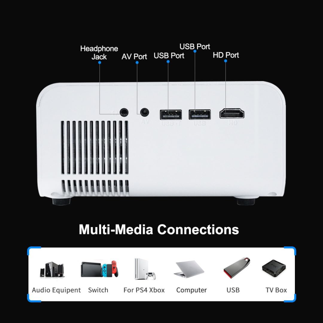Smart Portable Projector 1080P Full HD - Outdoor Home Theater Movie Projector with HDMI & USB - Compatible with Smartphone, Tablet, Laptop, PC & TV Box (Android) - Perfect for Camping, Backyard Movies & Home Entertainment