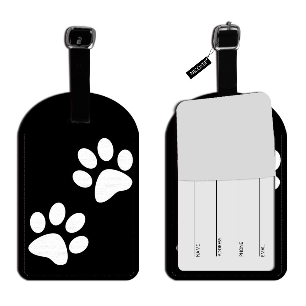 Paw Prints Black & White Leather Luggage Tag - Durable Suitcase ID Label for Travel Bags & Carry-Ons (1 Pack) | Perfect for Airports, Cruise Ships & Business Trips
